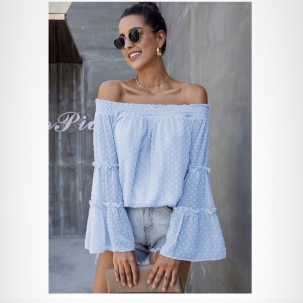 Off Shoulder Swiss Dot Blouse